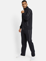Survêtement technique unisexe noir respirant en molleton, avec passepoil blanc, en polyester/coton, pour l'automne, confort moderne, vente en gros OEM personnalisé
