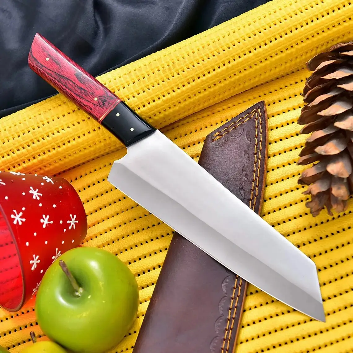 Cuchillo de chef profesional de acero inoxidable forjado a mano, espiga completa con mango de madera y estilo japonés súper afilado para uso en la cocina