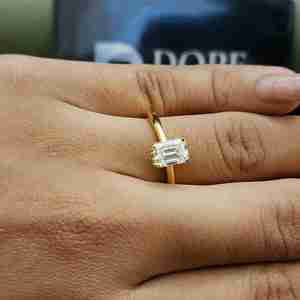 Elegant <b>Emerald</b> Cut Yellow Gold Plated Moissanite <b>Ring</b> IGI Certified Prong Set 925 Sterling <b>Silver</b> Trendy Women's Unisex - Product Image 6