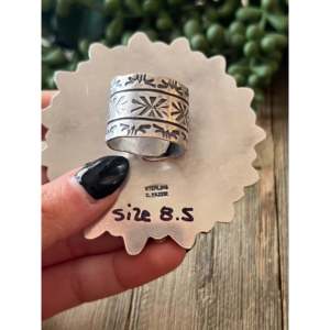 Navajo Made Pink Conch Sterling Silver <b>Adjustable</b> <b>Ring</b> Rose Gold Plated Bezel Set Inlay Trendy Fashionable Gift - Product Image 5