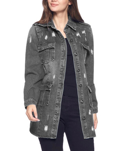 Fashion Ripped Jean <b>Coat</b> with Pocket Casual Oversized Denim jacket for men and women Outerwear Stylish Button Up Jean Jacket" - Product Image 3