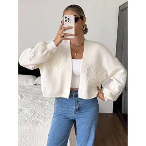 Women's Casual Floral Print Knitted Puff Sleeve Long Sleeve <b>Cardigan</b> with <b>Buttons</b> - Product Image 1