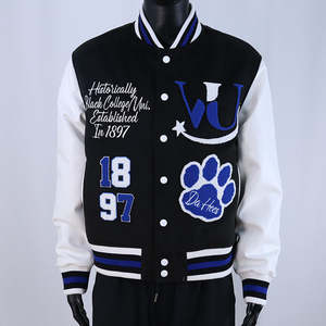 แจ็คเก็ตวาร์ซิตี้สไตล์สตรีทแวร์สำหรับฤดูหนาว  งานปักไหมพรม  แฟชั่นสุดฮิต  สไตล์เท่  พร้อมแพทช์  แจ็คเก็ตวาร์ซิตี้ผ้าขนสัตว์สำหรับผู้ชาย - Product Image 1