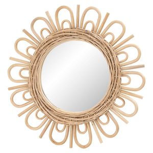 Marco de espejo de ratán de flor redonda hecho a mano Vintage Color Natural para decoración de pared en baño sala de estar hogar hoteles hecho India - Product Image 1