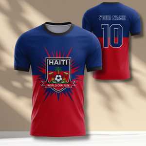 Maglia da tifoso calcio WC 2026 Haiti unisex, T-shirt da calcio con colori della bandiera dei Caraibi, Top promozionale per tifosi di tornei internazionali - Product Image 1