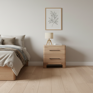 Mesita de Noche Contemporánea de Madera de Teca Maciza con Altura Ajustable y Dos Cajones para el Hogar, Apartamento, Hotel, Dormitorio o Sala de Estar - Product Image 1