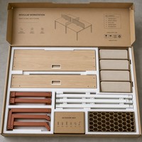 Poste de travail modulaire contemporain et moderne pour 2 à 4 personnes avec armoire de rangement réglable pour usage commercial en bureau