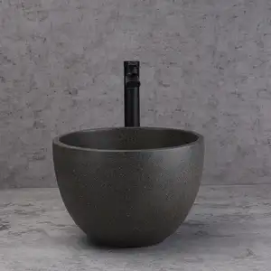 Mini yuvarlak beton lavabo siyah tezgah üstü banyo çimento lavabo