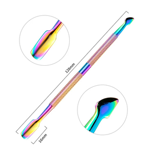 MORGANS INDUSTRIES Dual-End Stainless Steel Nail Pusher <b>Tool</b> 128mm Reusable Durable Manicure/<b>Pedicure</b> Double Head Design Rainbow - Product Image 1