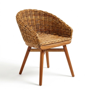 Fauteuil seau en rotin naturel tressé, moderne, durable et écologique, avec pieds en bois, pour extérieur et patio - Product Image 1