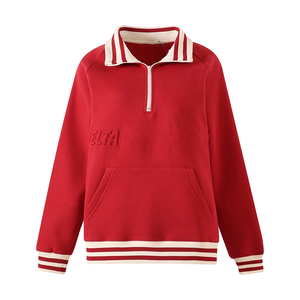 Sudadera de Mujer para Invierno, Cuello Redondo, Cierre de Cremallera, Lana Chenilla, Bordado 3D Rojo, Técnica de Lavado Ácido, Puños Acanalados, 360g - Product Image 1