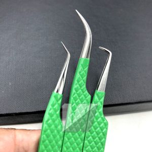 Juego de pinzas para pestañas profesionales de acero inoxidable con logotipo personalizado, extensión de pestañas verdes sostenibles, Punta puntiaguda, versátil - Product Image 2