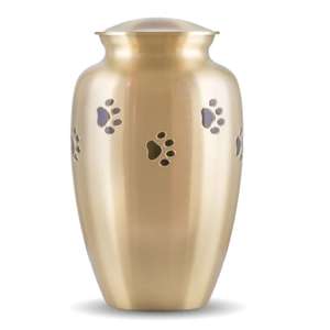 โกศใส่เถ้ากระดูกสัตว์เลี้ยงสีทอง โกศโลหะคุณภาพพรีเมียม พร้อมลายพิมพ์รอยเท้า ดีไซน์หรูหรา สำหรับเก็บรักษาความทรงจำ - Product Image 1