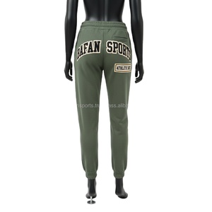 Pantalones Deportivos para Mujer, 350 GSM, Tejido de Felpa Cepillada Acogedor, Verde, Logotipo Personalizado, Bordado Chenille, Cintura Elástica, Ajuste Cómodo - Product Image 2