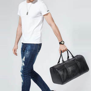 Sacs de sport légers en cuir véritable directs d'usine sacs de voyage personnalisés de couleur unie pour les voyages - Product Image 3