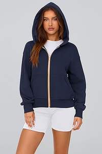 Sweat à capuche zippé pour femme vestes à manches longues à la mode doublure en polyester/coton motif solide vêtements d'hiver tenues avant - Product Image 2