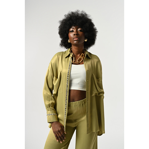 Camicia da Donna Tinta Unita con Decorazioni in Pietre e Paillettes sul Davanti e sulle Maniche Collezione Design - Product Image 3