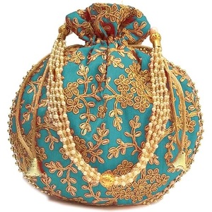 Sacs à cordon personnalisés brodés pour femmes pakistanaises, sacs de soirée, broderie décorative en perles, diamant, cadeau de mariage pour la mariée - Product Image 3