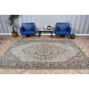 Vintage Large Rug, 6.2x9.5 ft Turkish Rug, <b>Brown</b> <b>Wool</b> Rug - Product Image 1