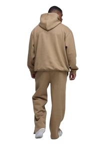 Sweat-shirt à capuche surdimensionné à épaules tombantes avec poche kangourou, couleur brun foncé, pantalon de survêtement super ample à ourlet fendu, taille plus, imprimé personnalisé - Product Image 3
