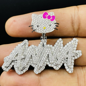 จี้เพชรทรงกลมเจียระไนแบบบริลเลียนท์ 10K ทองคำแท้ ประดับเพชรแบบ Iced Out สไตล์คริสเตียน พร้อมจี้รูปตัวอักษรตามสั่ง สไตล์ฮิปฮอป เครื่องประดับสำหรับทั้งชายและหญิง พร้อมจี้รูปแมว - Product Image 4