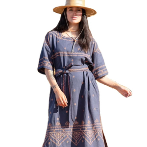 Midi Brodé Caftan À Manches Courtes Col Carré Printemps Coton Occasion Porter Marocain Caftan Broder Longue Robe Nouveau Modeste - Product Image 1