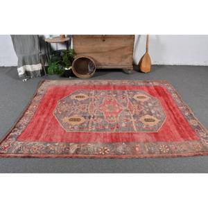 Alfombra turca Vintage de 5,2x7 pies, diseño de retazos rojo y gris, alfombra grande Bohemia para pasillo, dormitorio, Material de lana, respaldo de látex - Product Image 2