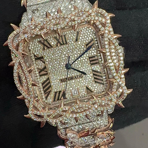 Reloj de Lujo Hip Hop, Estilo Antiguo, Automático, con Espinas, para Hombre y Mujer, con Moissanita, Correa de Cuero, Acero Inoxidable, Cristal de Zafiro, Resistente al Agua 30M - Product Image 1