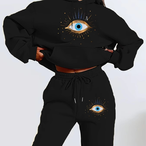 Ensemble sweat-shirt et pantalon de sport pour femme, style hip-hop, décontracté, uni, régulier, polaire d'hiver, chaud, anti-boulochage, 100% coton, personnalisé - Product Image 6