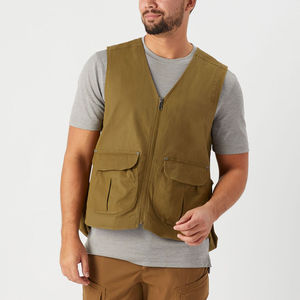 Chalecos de trabajo sin mangas de algodón de lona de verano personalizados con múltiples bolsillos Cierre de cremallera Ropa de abrigo para hombres - Product Image 6