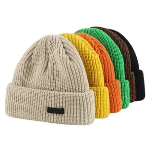 Low Price Beanie Custom High Quality Woven Label Logo Winter Hat Men Women Wool Knitted Beanie
