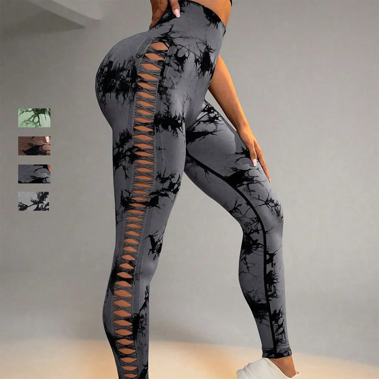 Venta al por mayor de venta directa de fábrica personalizada OEM de cintura alta teñida para las mujeres fitness deportes pantalones leggings de yoga