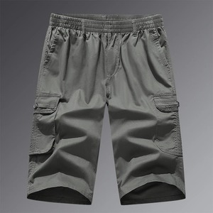 Short 3/4 coton décontracté sous le genou pour homme Motif solide Taille élastique légère avec ceinture Design cargo - Product Image 2