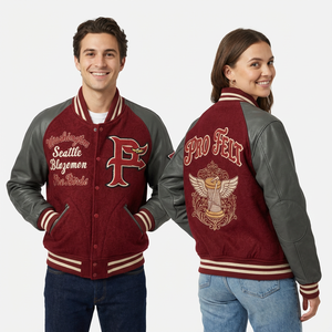 Winter Outerwear Varsity <b>Jacket</b> Wool Body Leather Sleeves Embroidered Letterman Button Front Collage <b>Baseball</b> <b>jacket</b> for <b>men</b> - Product Image 3