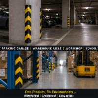 Protection d'angle murale en mousse PU, conforme RoHS et BSCI, auto-adhésive, pour garage et parking, faible MOQ 200 pièces, directement de l'usine