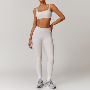 Leggings de gymnastique taille haute pour femmes ensemble de 2 pièces en gros personnalisable respirant vêtements de sport printemps amovible Pad veste Scunch - Product Image 6