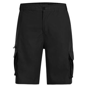 Shorts en denim cargo noir uni de style streetwear pour hommes, multi-poches, décontractés, respirants, séchage rapide, shorts d'été - Product Image 1