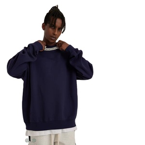 Pull à col rond en couleur unie lourd de 420 g pour l'automne et l'hiver, logo personnalisé, style rétro américain, hauts amples et branchés, sweat-shirts - Product Image 1