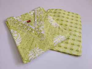 ชุดคุร์ตะผ้าฝ้ายออร์แกนิคแท้ ทออย่างดี น่ารัก สไตล์ลำลอง ทรงตรง ตัดข้าง (แขน 3/4) พร้อมกางเกง (เอวยางยืด ปักลาย คอเสื้อปักลาย ซักได้) - Product Image 2