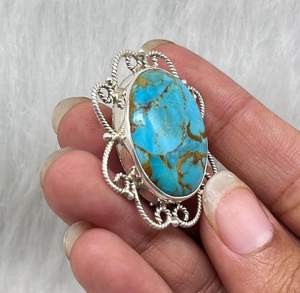 Broche Turquoise Bleue Naturelle Argent Sterling 925 Design Vintage Broches Élégantes pour Hommes et Femmes - Product Image 2