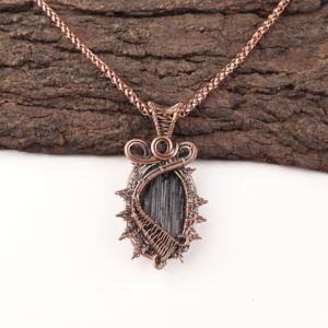 Vintage Style <b>Black</b> Tourmaline Fashion Pendant Charm Oval Cut Gemstone Silver Plated Copper Wire <b>Wrapped</b> Bridal Party Wear - Product Image 1