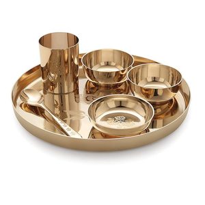 Kansa Bronze Finish Flower Design Bhojan Dinner Thali Ensemble de 6 pièces de 12 pouces de poids 1600gm - Product Image 1