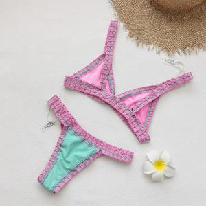 2026 New Double-Sided Sexy Bikini <b>Set</b> Women <b>Two</b>-<b>Piece</b> Color Block Swimwear European American Style Quick-Dry Chiffon - Product Image 4