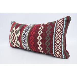Red Wool Pillow Traditional Geometric Pattern 12x24 Inches Portable Decorative <b>Cushion</b> for Bedding Vintage Style for Christmas - Product Image 4