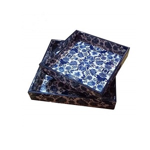 Plateau de service de mariage en revêtement émaillé spécial fabriqué à la main de qualité exportée plateau en bois d'Inde avec expédition internationale - Product Image 1