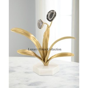 Escultura de mármol de forma redonda de diseño simple con soporte de metal plateado o marco de mesa y centro de mesa esculturas decorativas - Product Image 4