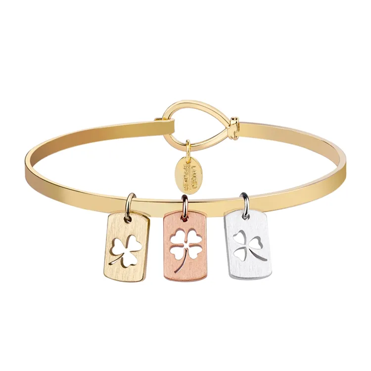 Bracciale con quadrifoglio impermeabile Non appannante placcato oro 18 carati Faith Hope Love 3 Leaf Clover bracciale per donna