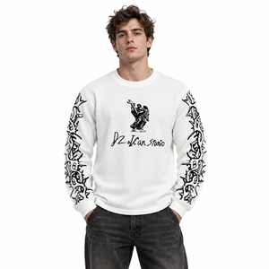 Camiseta térmica de manga larga tipo waffle para hombre, con estampado gráfico religioso, blanca, estilo streetwear, venta al por mayor, fabricante de ropa - Product Image 1