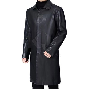 Durable Men's Leather Trench <b>Coat</b> Reversible Button Stylish <b>Long</b> Fit for Winter Everyday Wear Street Style - Product Image 3