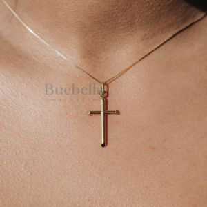 Collar con colgante de cruz cristiana de plata 925 de oro sólido de 10K para mujer, exclusivo de moissanita de oro liso individual - Product Image 1